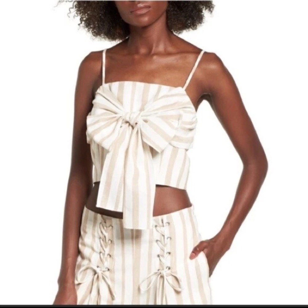 Chriselle and J.O.A. Elegant Striped Bow Camisole size M